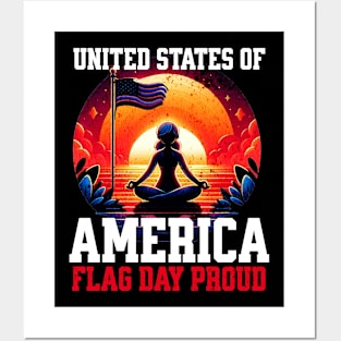 American Flag Day Yoga Sunrise Meditation and Patriotism Posters and Art